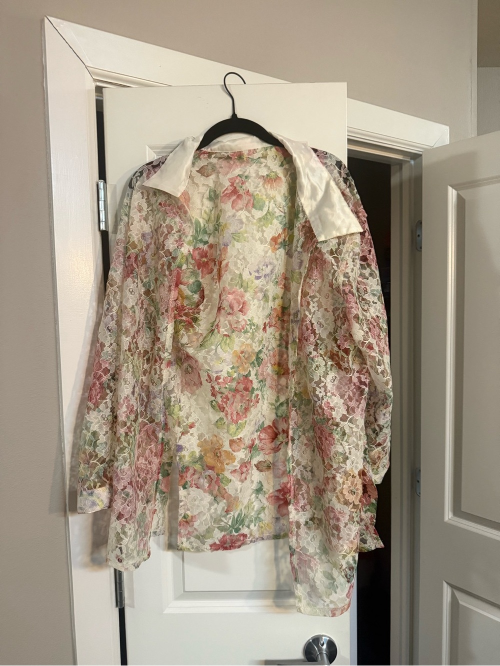 Vintage Floral Lace Sheer Blouse in Pink, Green, Cream